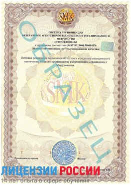 Образец сертификата соответствия (приложение) Салым Сертификат ISO 13485